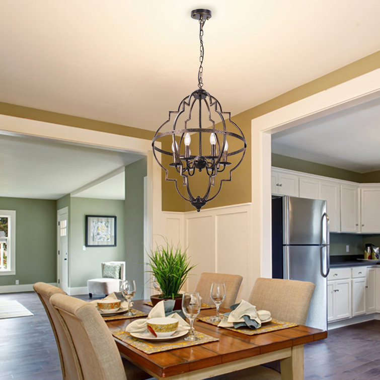 One Allium Way® 4 Light Orb Chandelier Lighting Black Candle Style